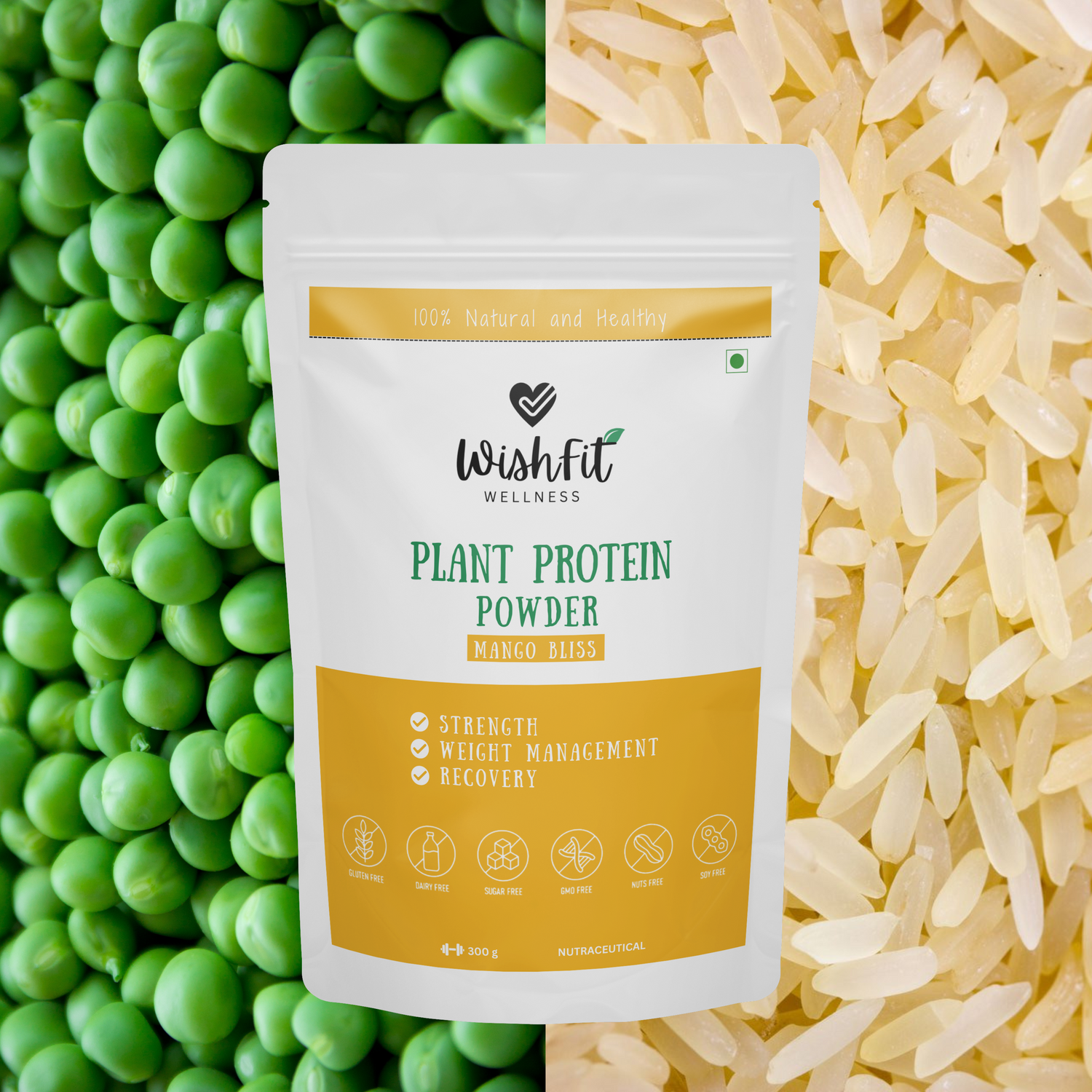 WishFit Plant Protein Mango Bliss made of Pea and Brown Rice Protein Isolate